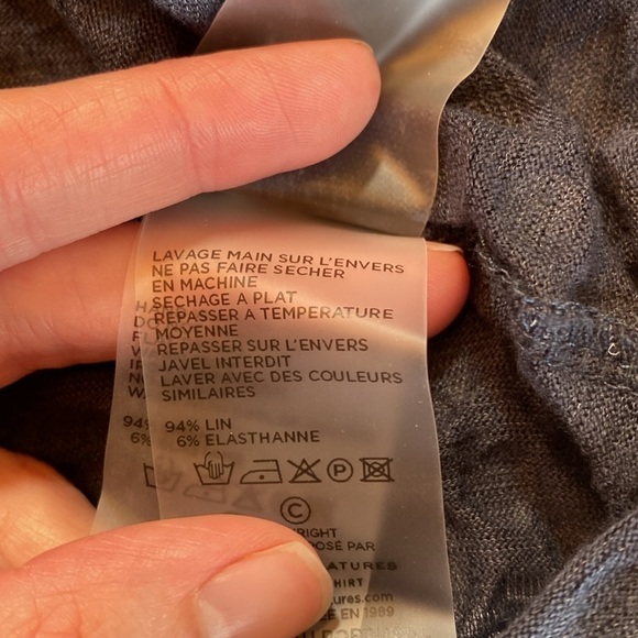 Majestic Filatures Deluxe Navy Linen Metallic Pattern Short Sleeve Tee sz 3 - Picture 8 of 9